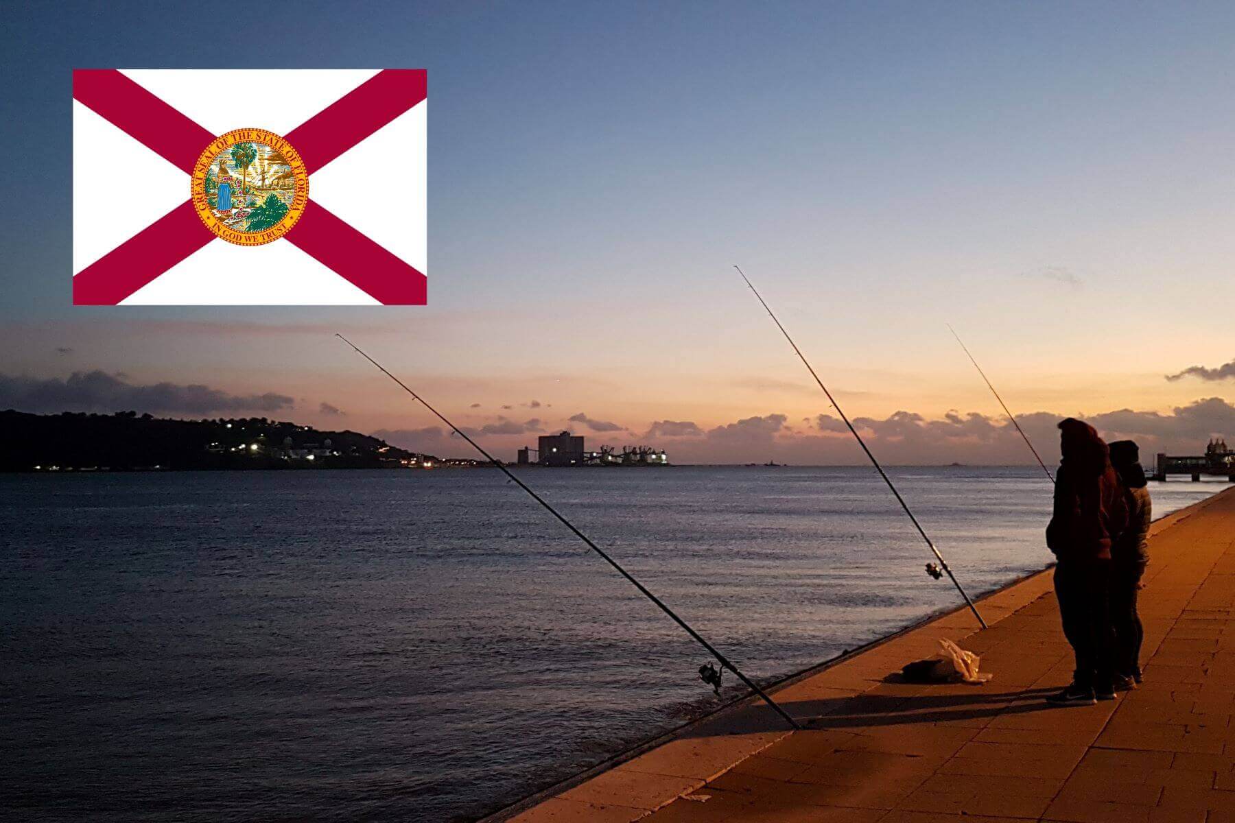 fishing at night photo with flag of florida
